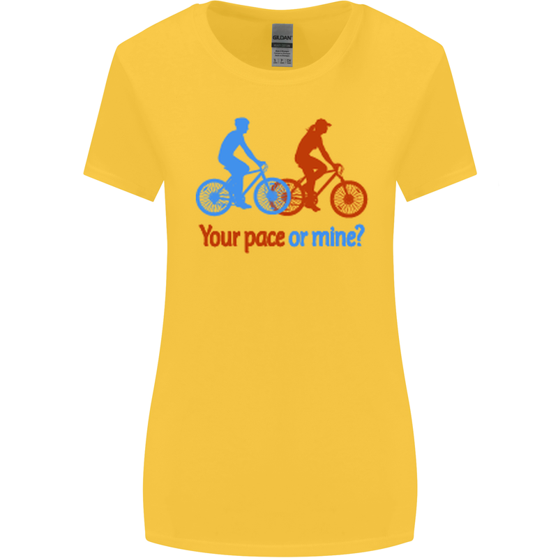 Your Pace or Mine Funny Cycling Cyclist Womens Wider Cut T-Shirt Yellow