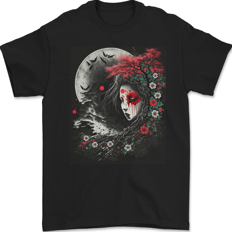 Yuki Onna Japanese Folklaw Gothic Halloween Mens Gildan Cotton T-Shirt Black