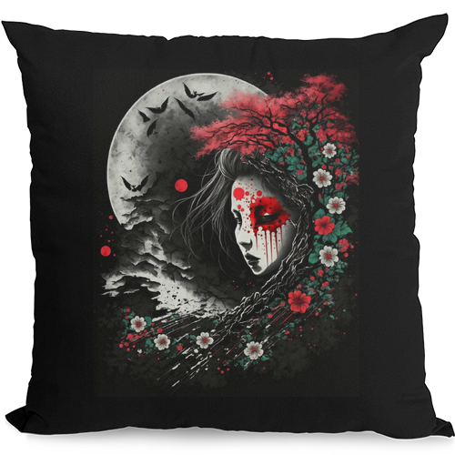 Yuki Onna Japanese Folklaw Gothic Halloween Mens Womens Kids Unisex Black Cushion Cover