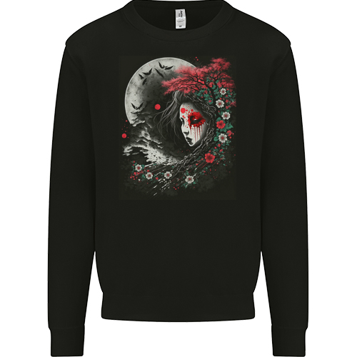 Yuki Onna Japanese Folklaw Gothic Halloween Mens Womens Kids Unisex Black Kids Sweatshirt