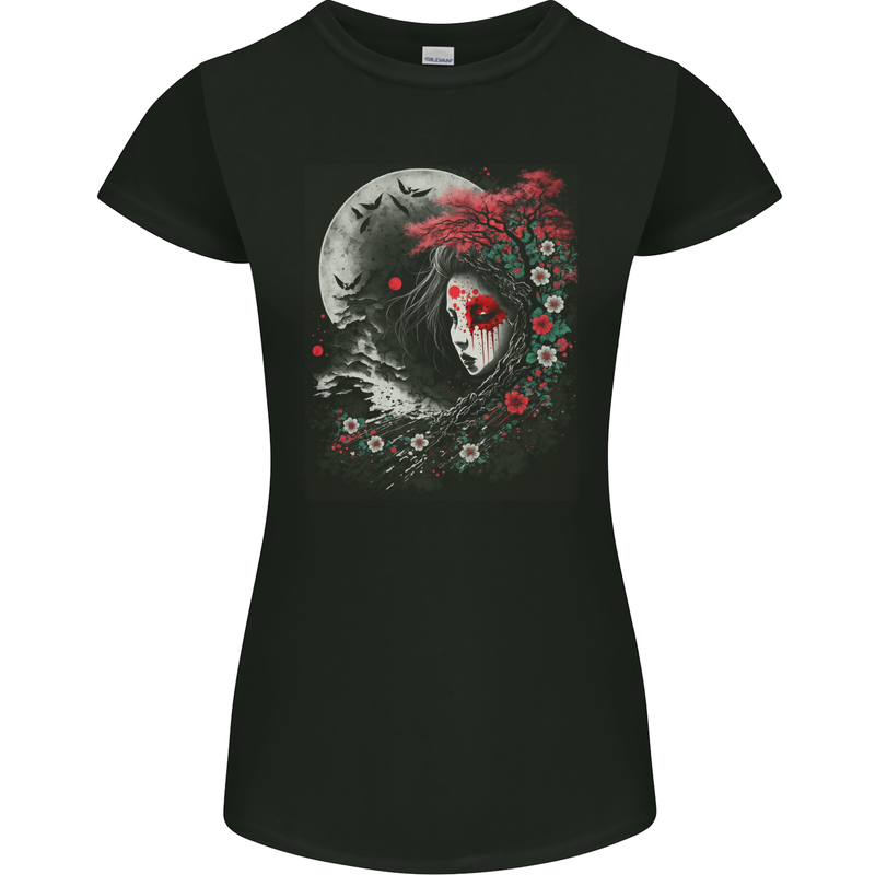 Yuki Onna Japanese Folklaw Gothic Halloween Womens Petite Cut T-Shirt Black
