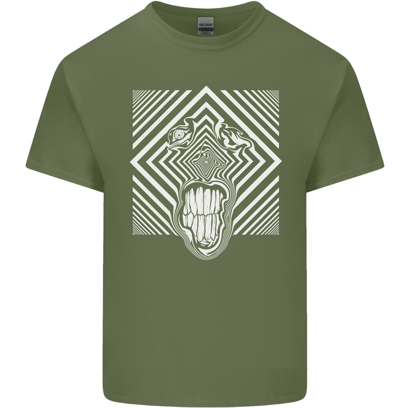 Zebra LSD Magic Mushrooms Hallucinogenic Mens Cotton T-Shirt Tee Top Military Green