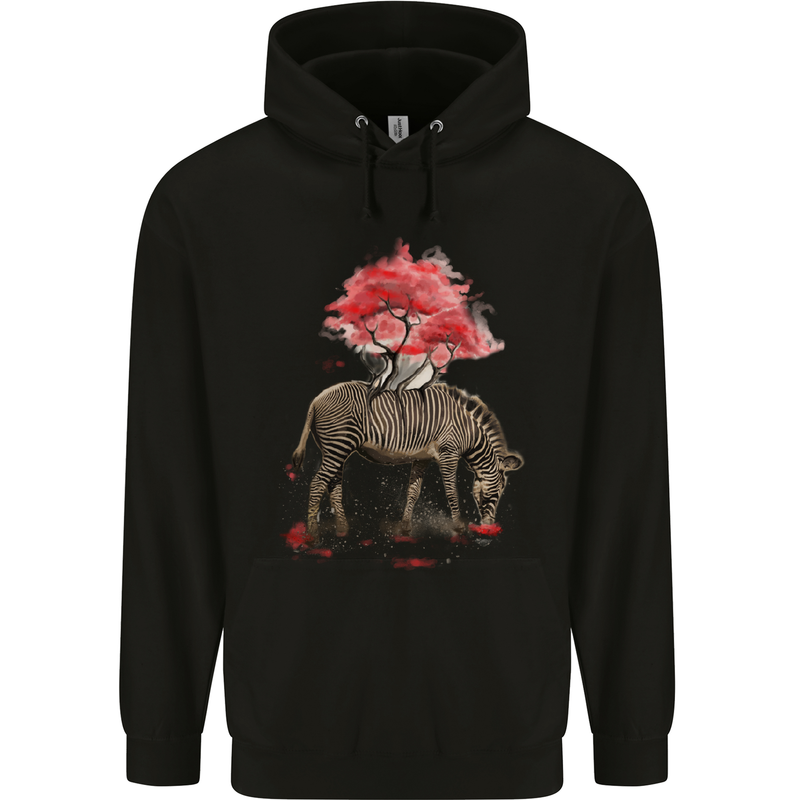 Zebra and Tree Watercolour Childrens Kids Hoodie Black