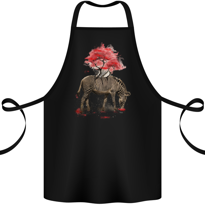 Zebra and Tree Watercolour Cotton Apron 100% Organic Black