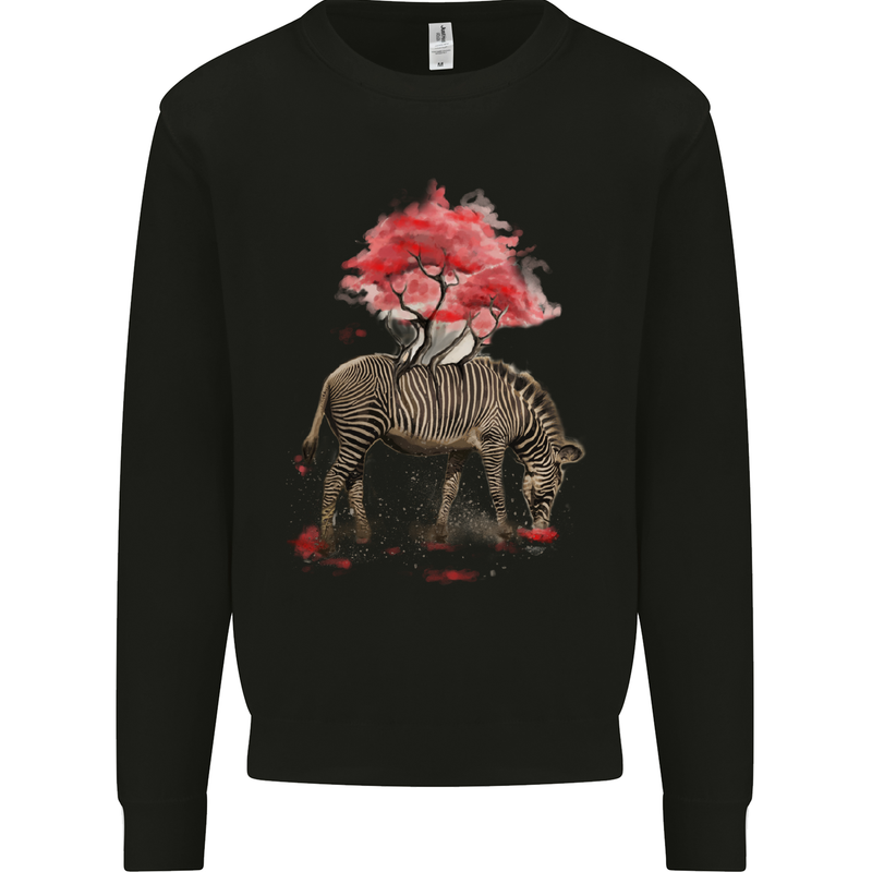 Zebra and Tree Watercolour Mens Sweatshirt Jumper Black