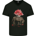Zebra and Tree Watercolour Mens V-Neck Cotton T-Shirt Black