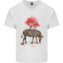 Zebra and Tree Watercolour Mens V-Neck Cotton T-Shirt White