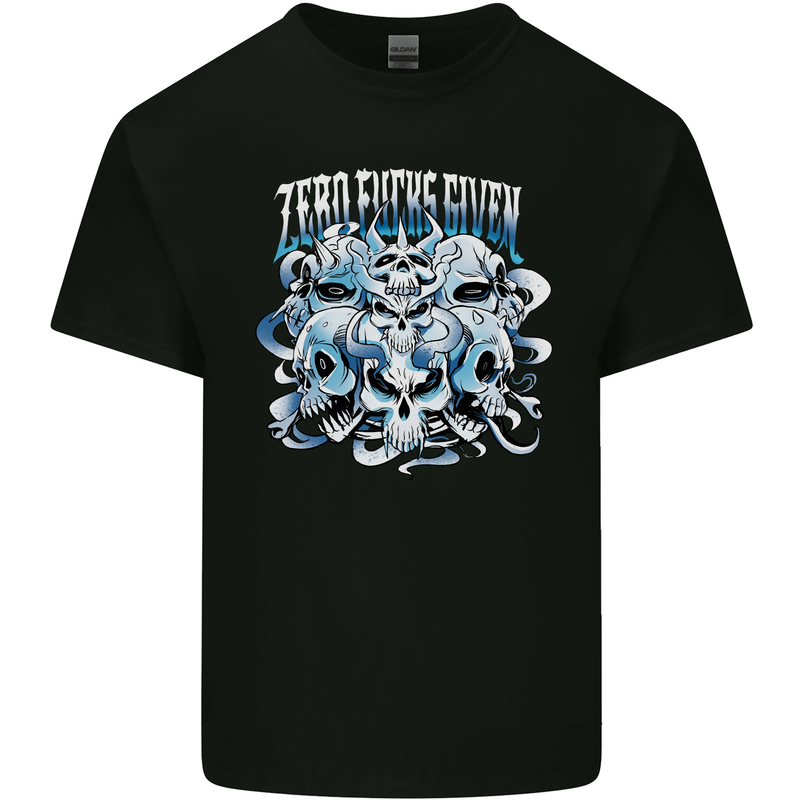 Zero Fooks Given Skulls Biker Motorcycle Mens Cotton T-Shirt Tee Top Black