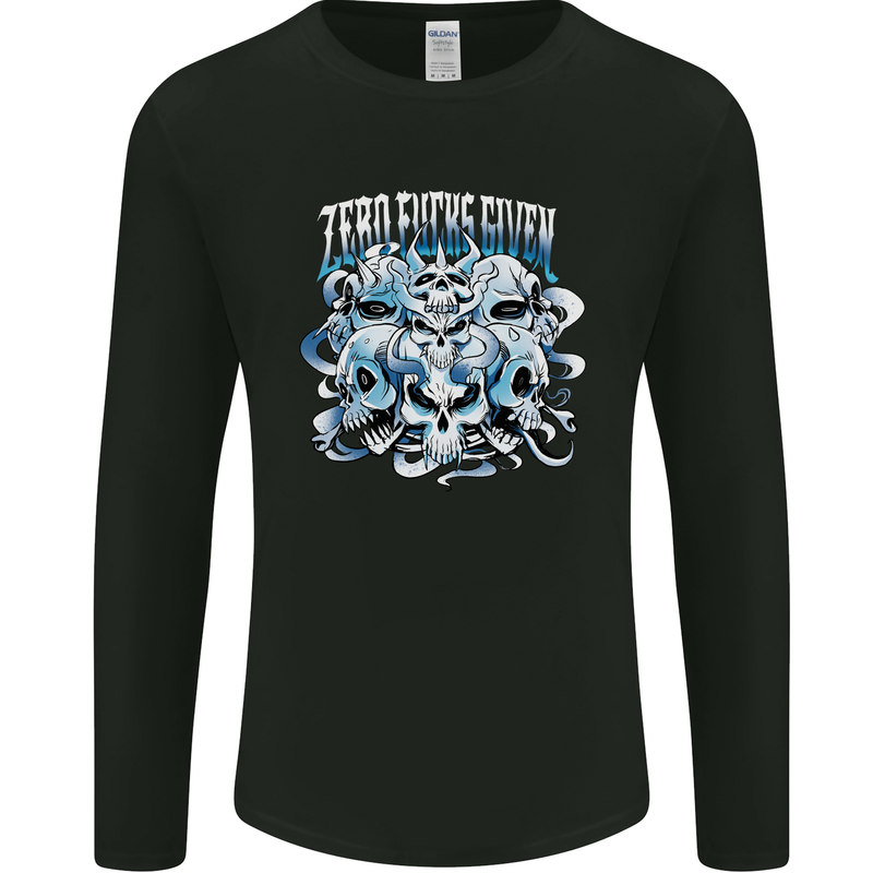 Zero Fooks Given Skulls Biker Motorcycle Mens Long Sleeve T-Shirt Black
