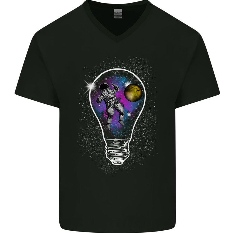 Zero Gravity Astronaut Space Universe Mens V-Neck Cotton T-Shirt Black