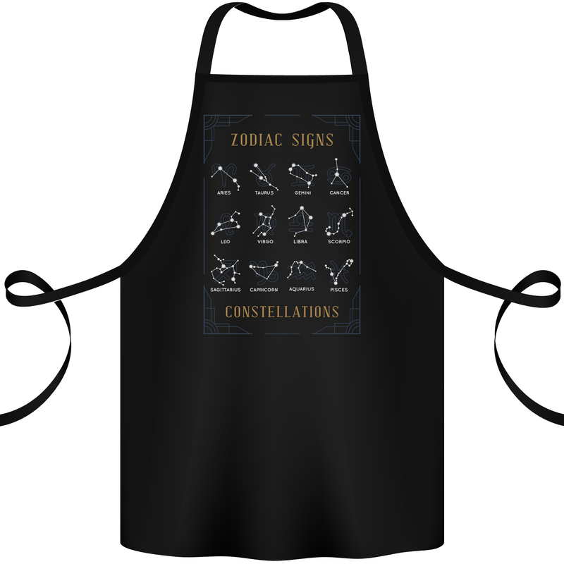 Zodiac Sign Constellations Cotton Apron 100% Organic Black