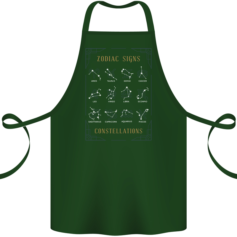 Zodiac Sign Constellations Cotton Apron 100% Organic Forest Green