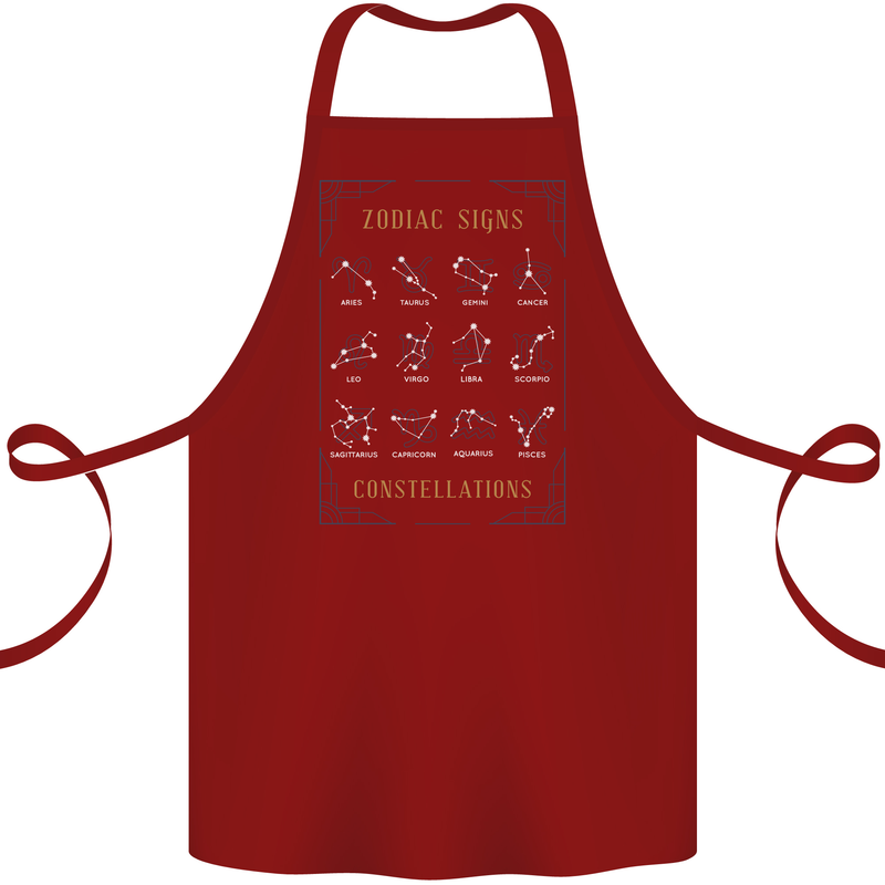Zodiac Sign Constellations Cotton Apron 100% Organic Maroon
