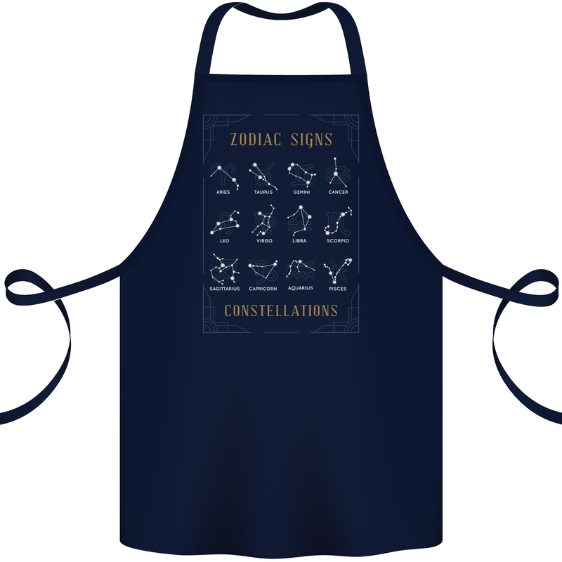 Zodiac Sign Constellations Cotton Apron 100% Organic Navy Blue