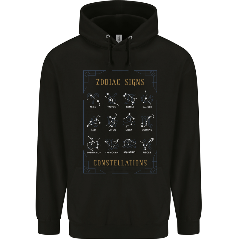 Zodiac Sign Constellations Mens 80% Cotton Hoodie Black