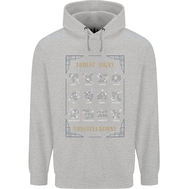 Zodiac Sign Constellations Mens 80% Cotton Hoodie Sports Grey