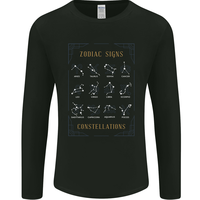 Zodiac Sign Constellations Mens Long Sleeve T-Shirt Black