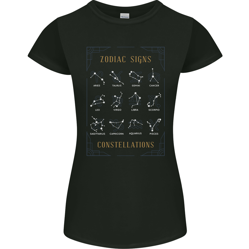 Zodiac Sign Constellations Womens Petite Cut T-Shirt Black
