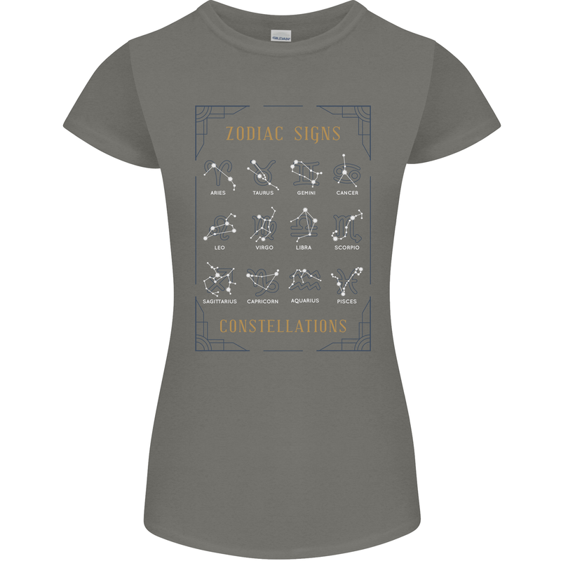 Zodiac Sign Constellations Womens Petite Cut T-Shirt Charcoal