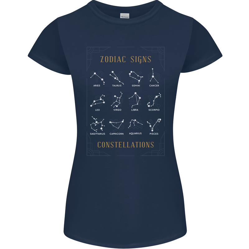 Zodiac Sign Constellations Womens Petite Cut T-Shirt Navy Blue