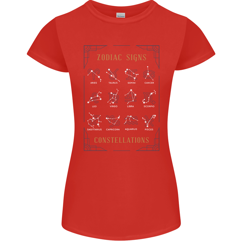 Zodiac Sign Constellations Womens Petite Cut T-Shirt Red