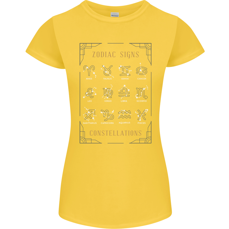 Zodiac Sign Constellations Womens Petite Cut T-Shirt Yellow