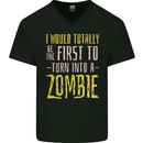 Zombie Apocalypse Funny Halloween Quote Mens V-Neck Cotton T-Shirt Black