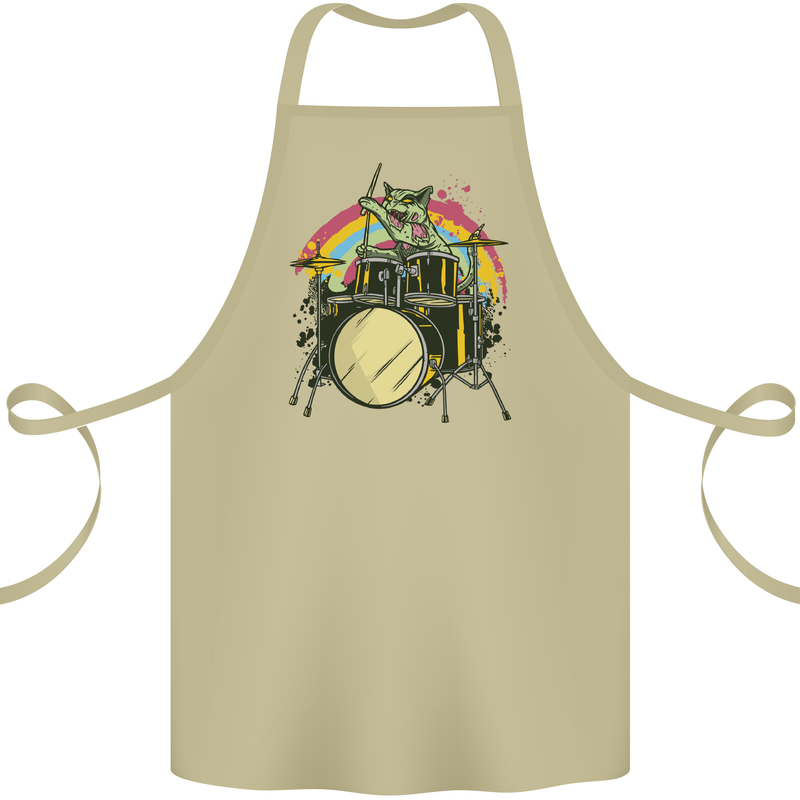 Zombie Cat Drummer Cotton Apron 100% Organic Khaki