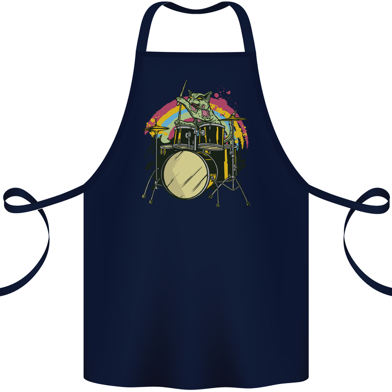 Zombie Cat Drummer Cotton Apron 100% Organic Navy Blue