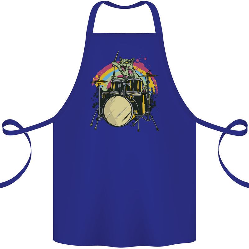 Zombie Cat Drummer Cotton Apron 100% Organic Royal Blue