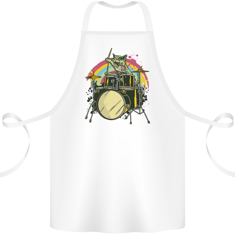 Zombie Cat Drummer Cotton Apron 100% Organic White