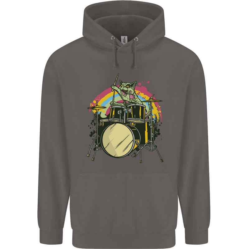 Zombie Cat Drummer Mens 80% Cotton Hoodie Charcoal