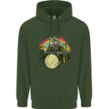 Zombie Cat Drummer Mens 80% Cotton Hoodie Forest Green