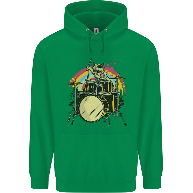 Zombie Cat Drummer Mens 80% Cotton Hoodie Irish Green