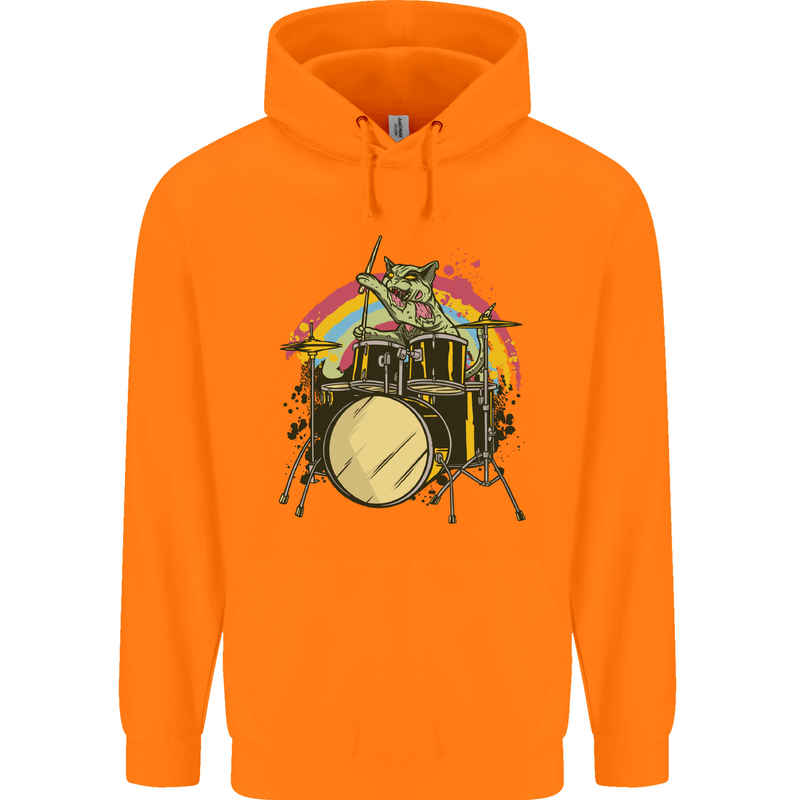 Zombie Cat Drummer Mens 80% Cotton Hoodie Orange