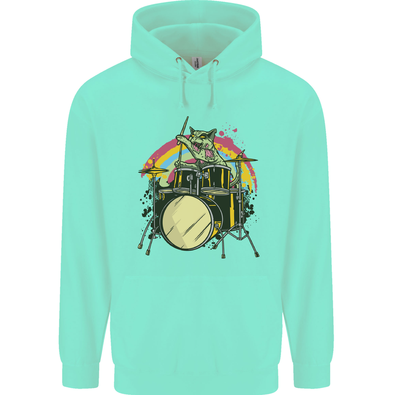 Zombie Cat Drummer Mens 80% Cotton Hoodie Peppermint