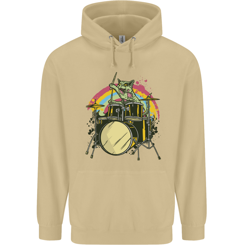 Zombie Cat Drummer Mens 80% Cotton Hoodie Sand