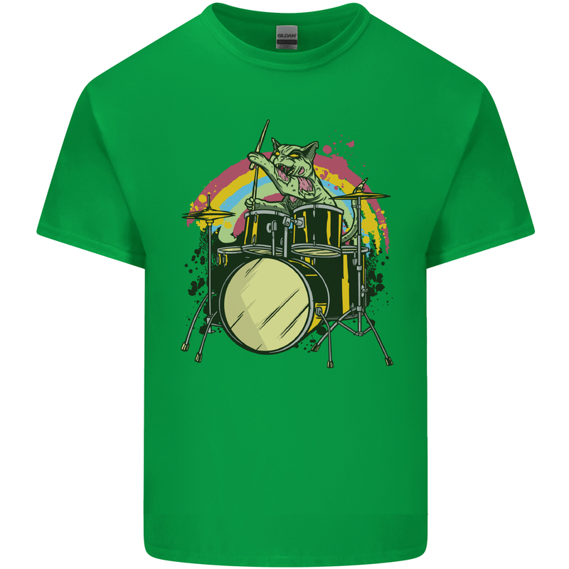 Zombie Cat Drummer Mens Cotton T-Shirt Tee Top Irish Green