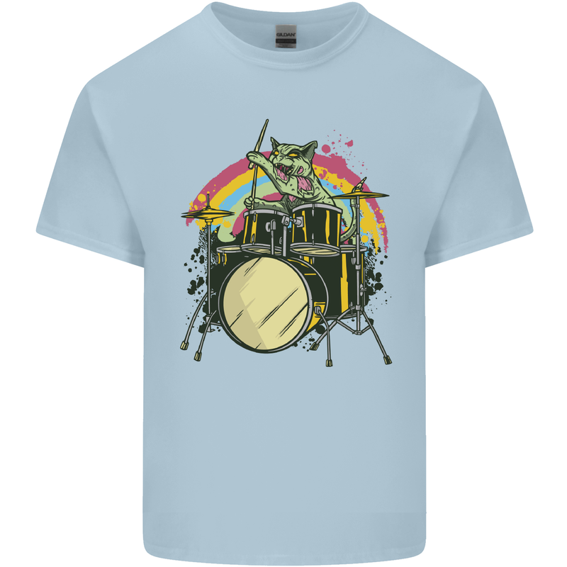 Zombie Cat Drummer Mens Cotton T-Shirt Tee Top Light Blue