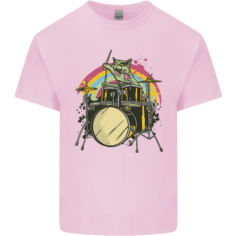 Zombie Cat Drummer Mens Cotton T-Shirt Tee Top Light Pink