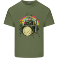 Zombie Cat Drummer Mens Cotton T-Shirt Tee Top Military Green
