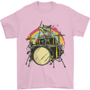 Zombie Cat Drummer Mens T-Shirt Cotton Gildan Light Pink