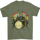 Zombie Cat Drummer Mens T-Shirt Cotton Gildan Military Green