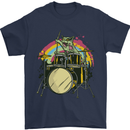 Zombie Cat Drummer Mens T-Shirt Cotton Gildan Navy Blue