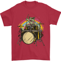 Zombie Cat Drummer Mens T-Shirt Cotton Gildan Red