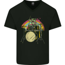 Zombie Cat Drummer Mens V-Neck Cotton T-Shirt Black