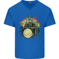 Zombie Cat Drummer Mens V-Neck Cotton T-Shirt Royal Blue