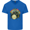 Zombie Cat Drummer Mens V-Neck Cotton T-Shirt Royal Blue