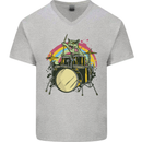 Zombie Cat Drummer Mens V-Neck Cotton T-Shirt Sports Grey