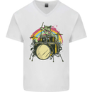 Zombie Cat Drummer Mens V-Neck Cotton T-Shirt White